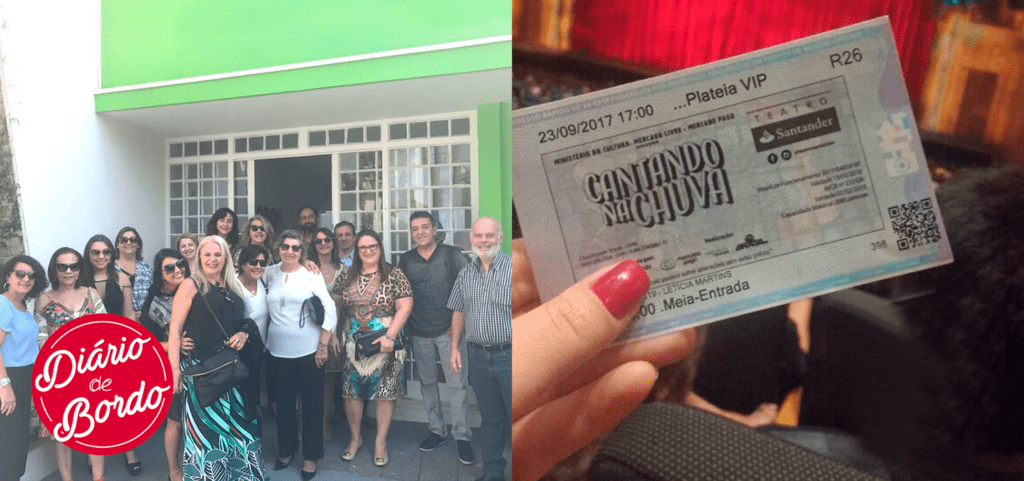 Imagem do grupo e ingresso do musical
