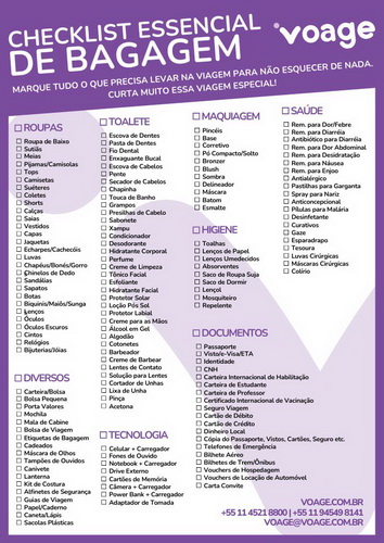 Checklist essencial de bagagem
