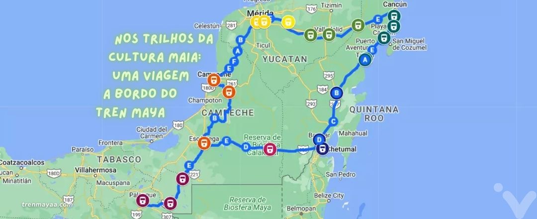 Mapa das linhas do Tren Maya, México