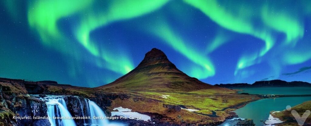Aurora Boreal em Kirkjufell, Islândia