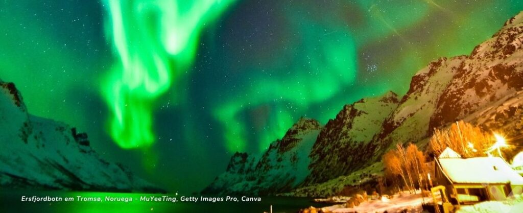 Aurora Boreal em Ersfjordbotn em Tromsø, Noruega