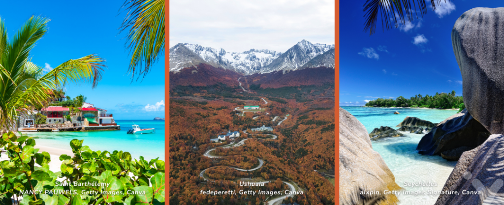 Saint Barthélemy, Ushuaia e Seychelles