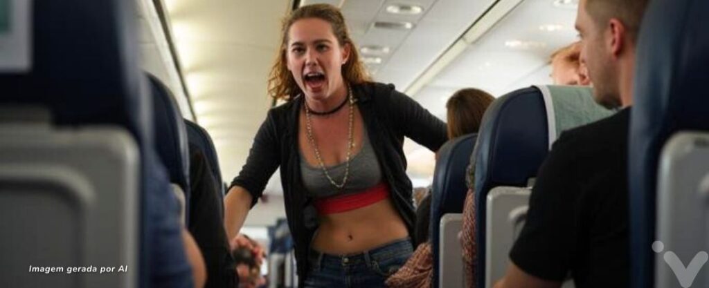 Passageira correndo e gritando dentro de avião